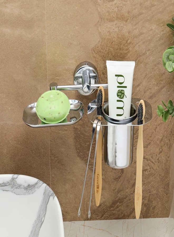 فورتون صحن صابون جداري فاخر من FORTUNE مع حامل أكواب وحامل فرشاة أسنان للمنازل والفنادق ومراكز الاستحمام، إكسسوارات حمام، ديكور كروم - (صحن صابون كروي من الفولاذ المقاوم للصدأ + كوب، عبوة من قطعة واحدة) - Image 5